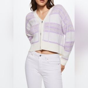 MNG V-Neck Sweater in Lavander and White